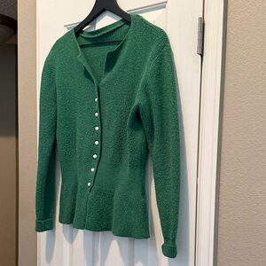Emerald Green Peplum Button Down V-Neck Cardigan size M